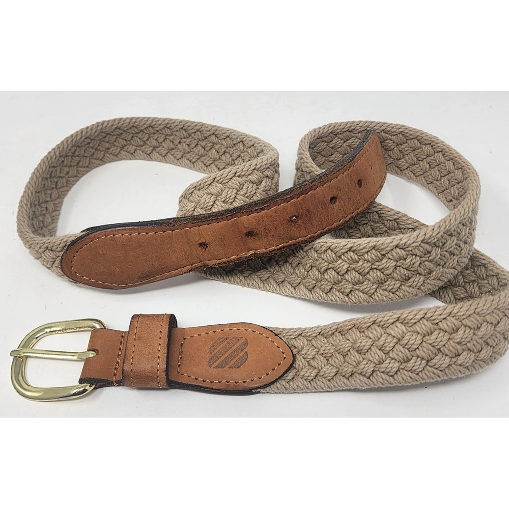 West Marine Macrame Belt Men's 42 - Beige Brown Leather Brass Buckle